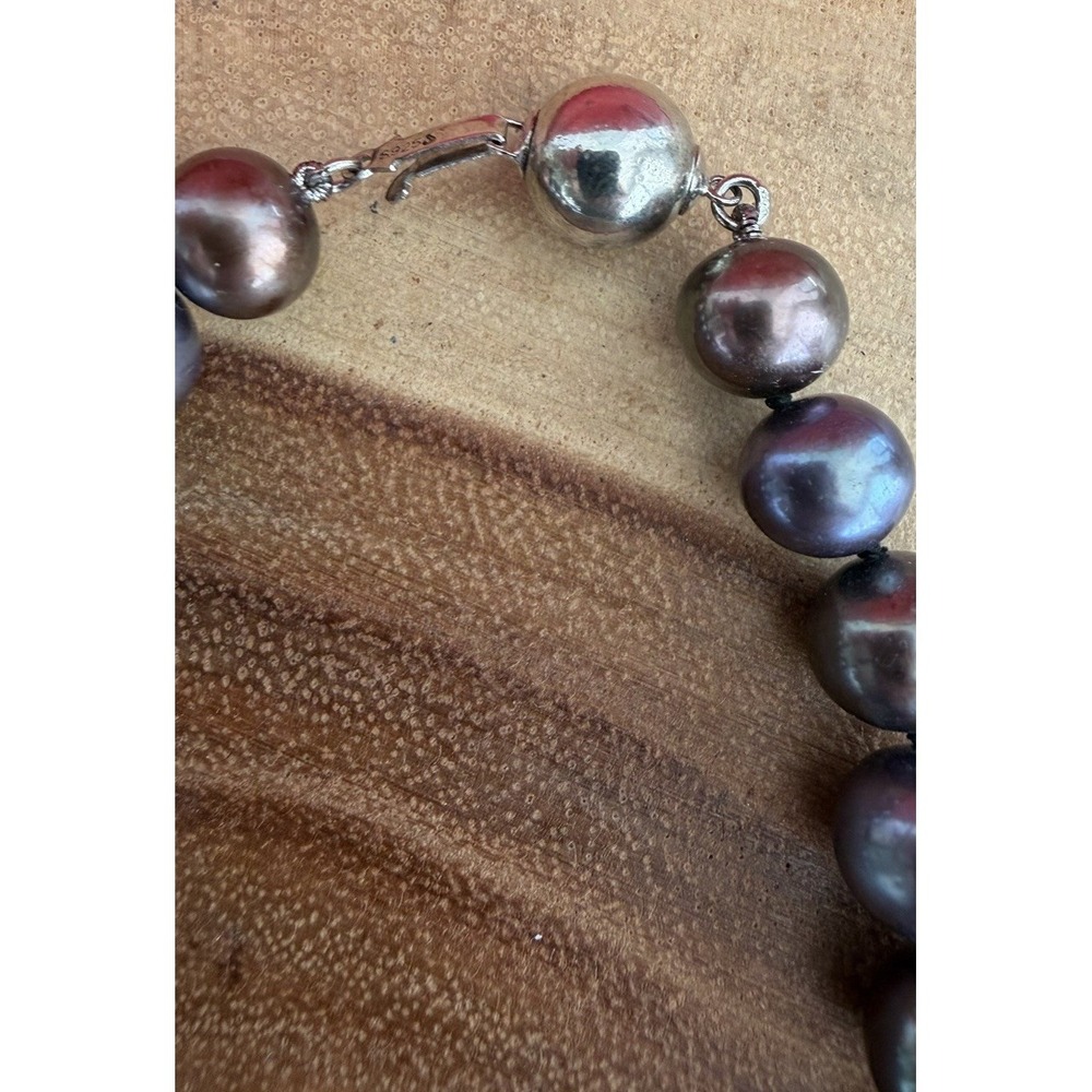 Genuine Peacock Tahitian Cultured Pearl Necklace with Sterling Silver Clasp - Picture 10 of 16